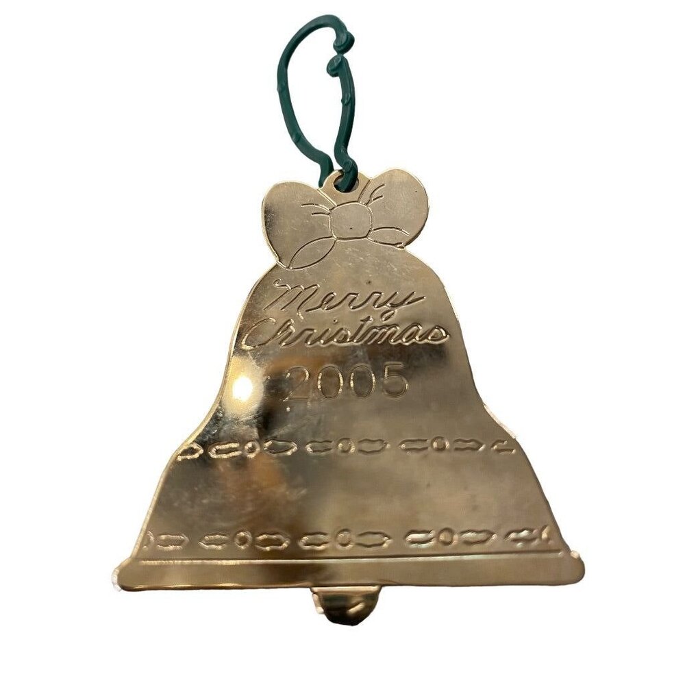 2005 Holiday Christmas Bell Ornament Duchin Made in USA 2.5"h Goldtone Flat